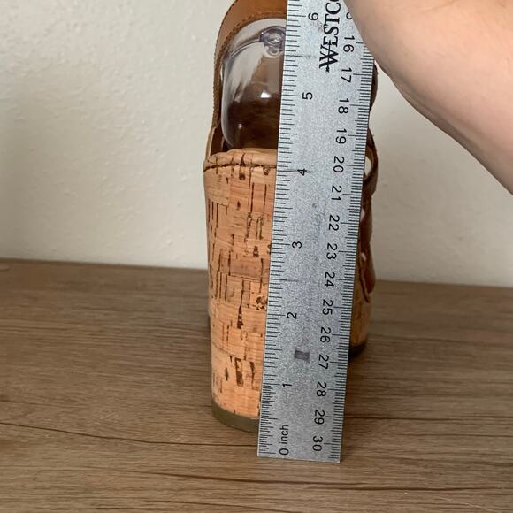 BORN Wedge Platform Sandal Bernese Cage Brown Leather Cork 9 US Buckle Slingback - Picture 14 of 15